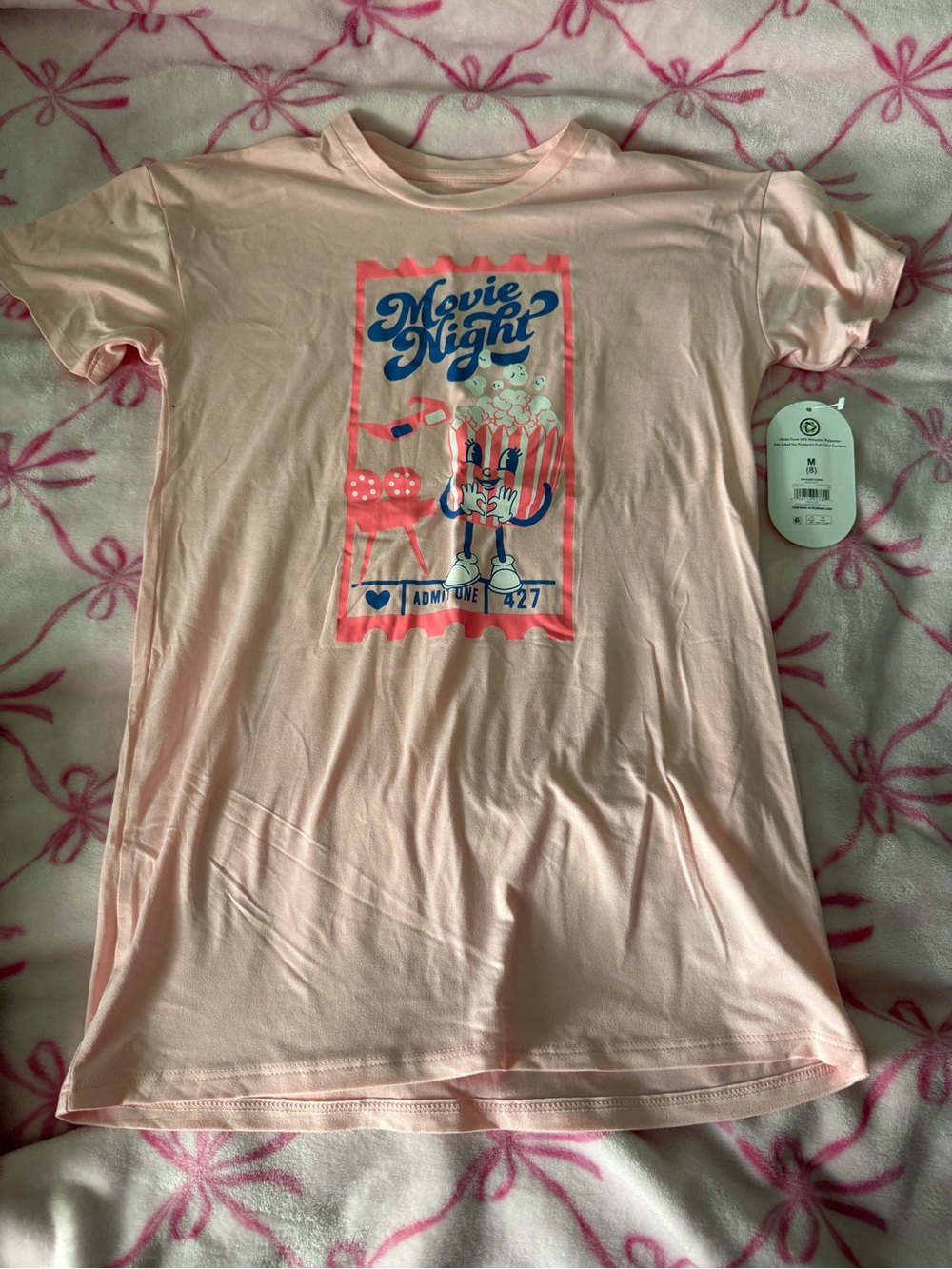 wonder nation Pink 'Movie Night' Graphic Tee with Navy & Coral Print